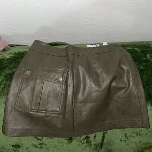 Zara Olive Faux Leather Mini Skirt with Front Pocket